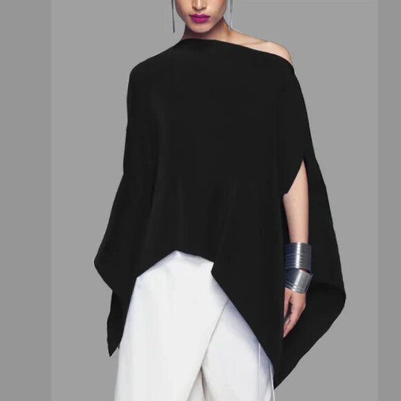 UOOZEE Tops - Batwing Sleeves Loose Asymmetric Top Black | UOOZEE